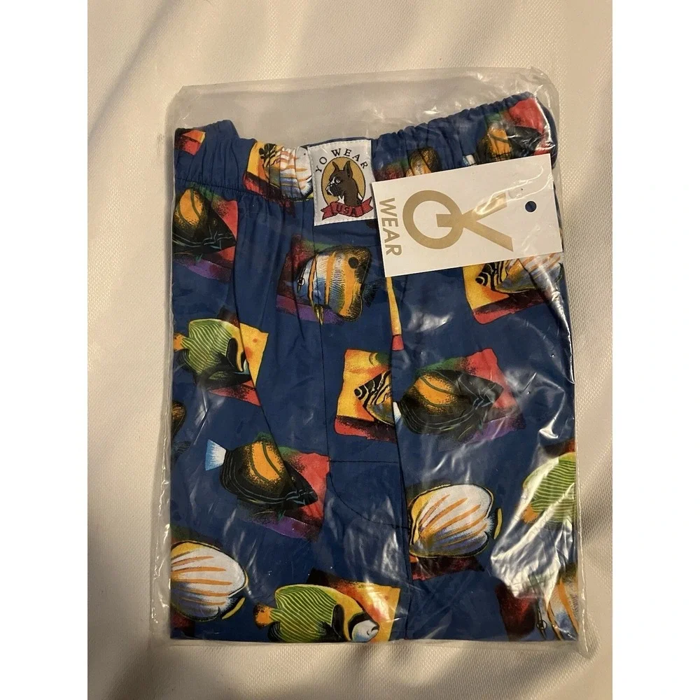 NOS Vintage Maxx Boxer Yo Wear Blue Fish Boxer Style Shorts Unisex 90s S USA